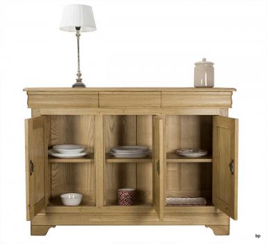Aparador Alix de 3 puertas fabricado en madera de roble macizo al estilo Louis Philippe acabado natural antik